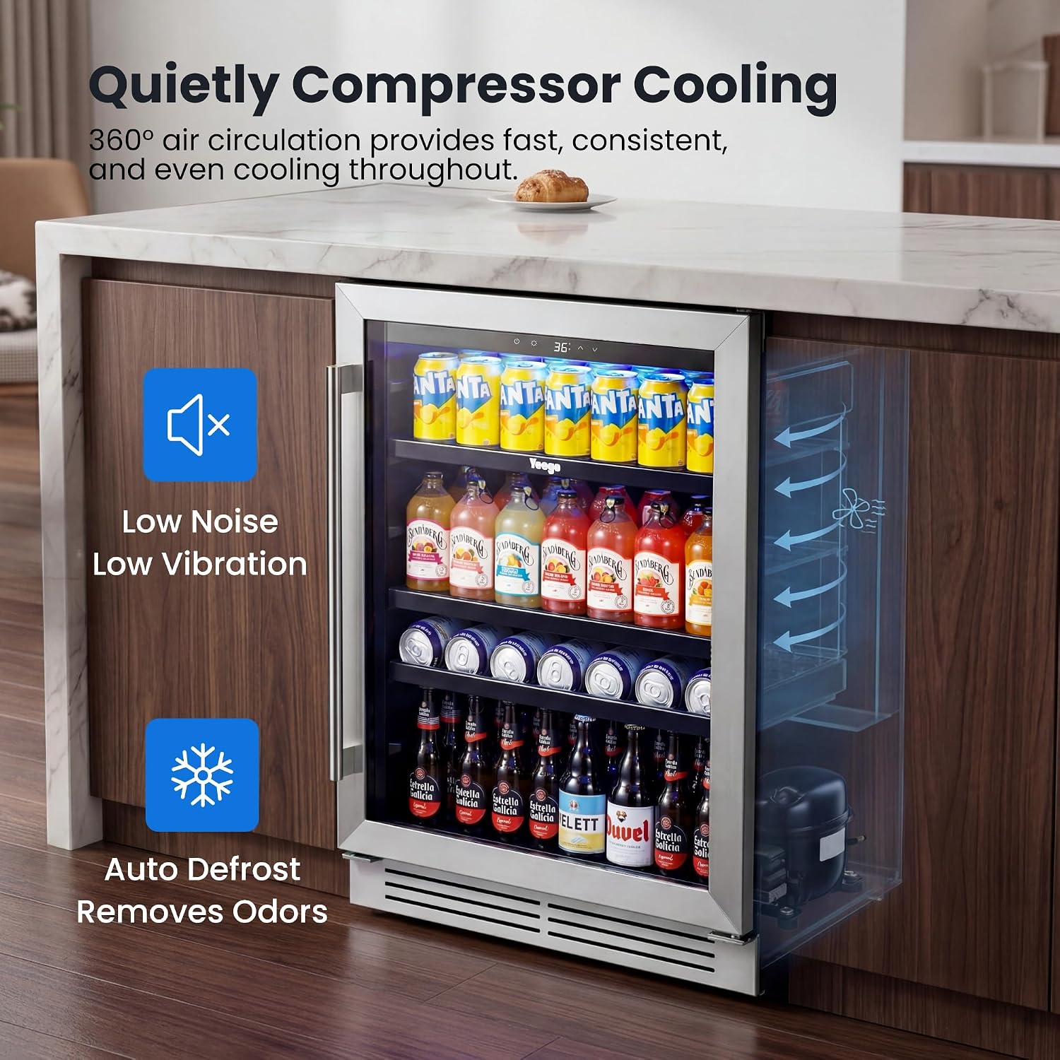 24인치 음료 냉장고 180캔 유리문 34-54 ° F - Wine And Beer Undercounter Fridge 리뷰 및 가격